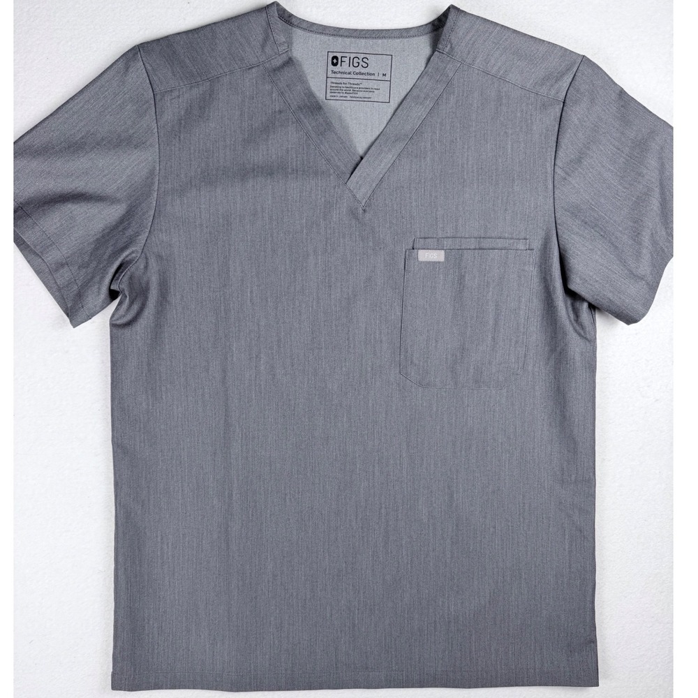 FIGS Leon Scrub Top Mens Medium Gray V-Neck Technical Collection FM1500 Pocket